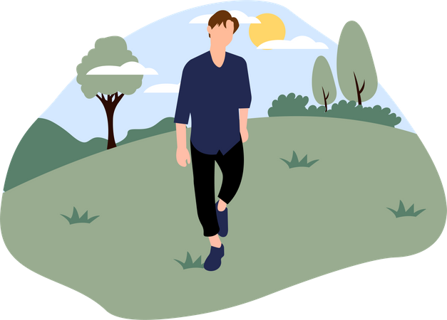 Hombre caminando en el campo  Illustration