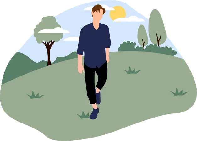 Hombre caminando en el campo  Illustration