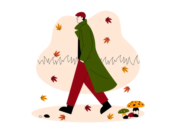 Hombre caminando en el parque de otoño  Ilustración