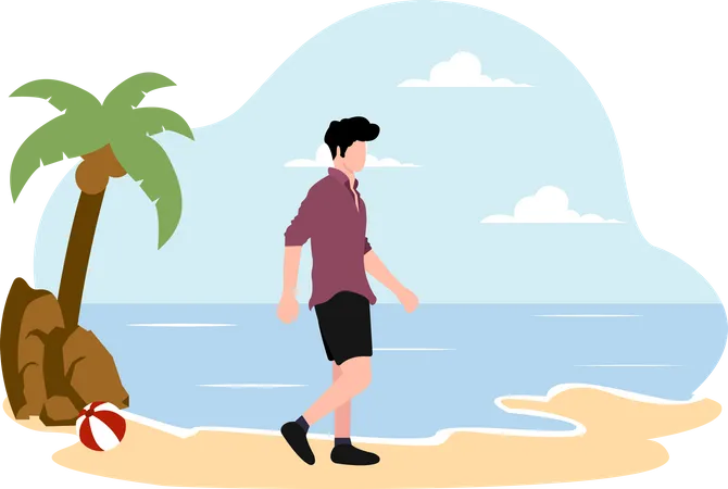 Hombre caminando en la playa  Ilustración