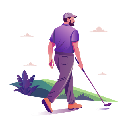 Hombre paseando a un golfista  Ilustración