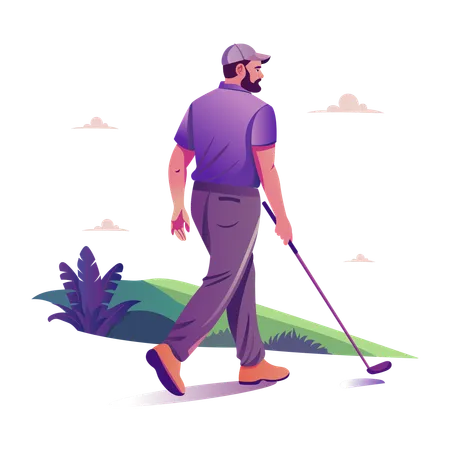 Hombre paseando a un golfista  Ilustración