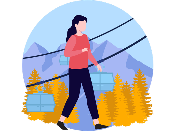 Hombre caminando mientras viaja en teleférico  Ilustración