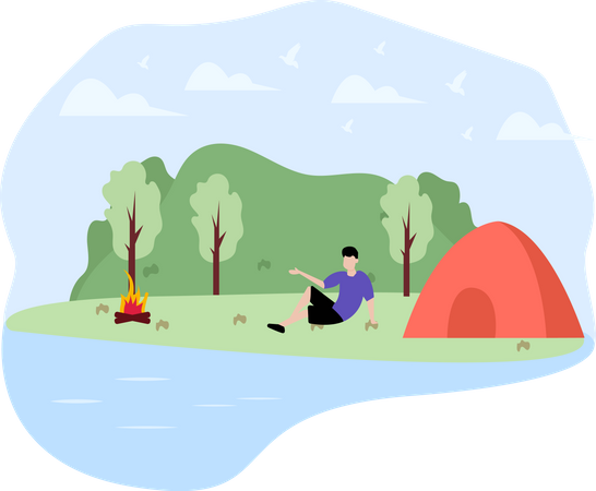 Hombre acampando  Ilustración