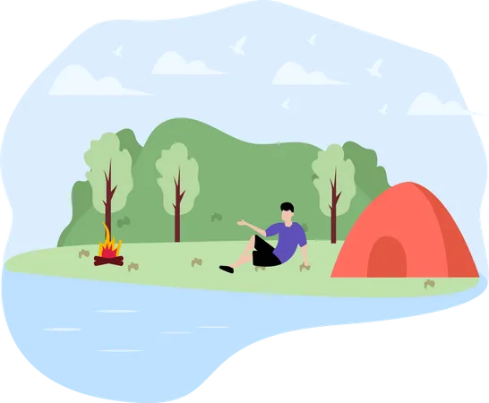 Hombre acampando  Ilustración