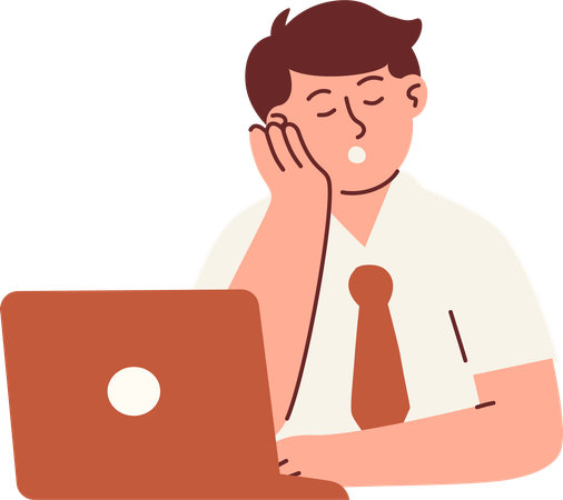 Hombre cansado trabajando en la oficina  Ilustración