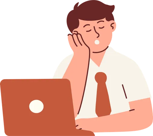 Hombre cansado trabajando en la oficina  Ilustración
