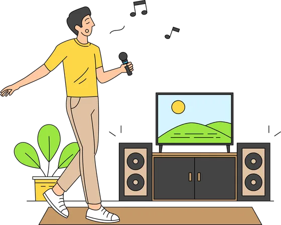 Hombre cantando karaoke  Ilustración