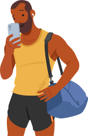 Hombre capturando una selfie en el gimnasio  Illustration