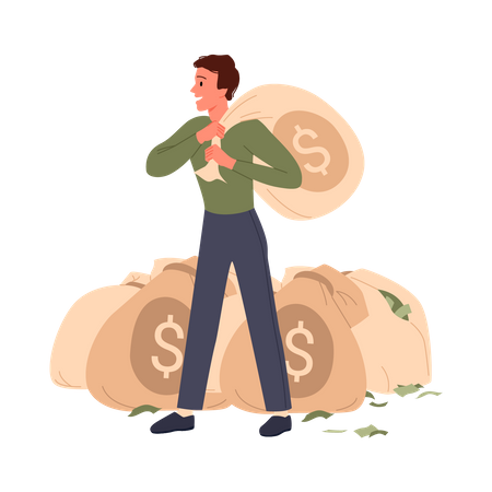 Hombre llevando bolsa de dinero  Ilustración