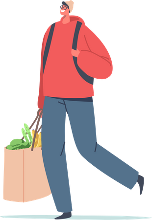 Hombre llevando bolsa de supermercado  Ilustración