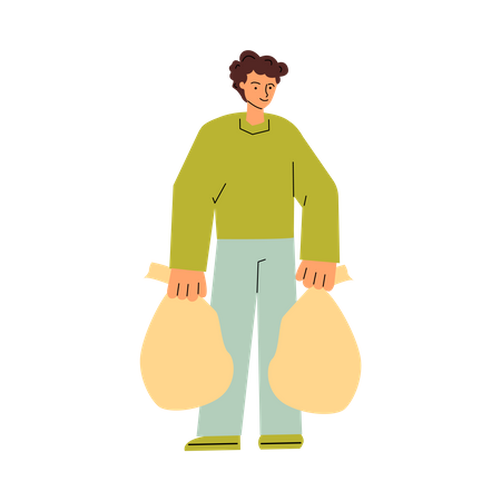 Hombre cargando bolsas de basura  Ilustración