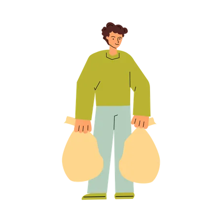 Hombre cargando bolsas de basura  Ilustración