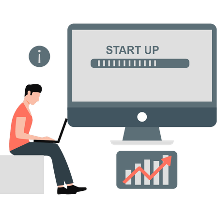 Hombre cargando la pantalla del monitor  Ilustración