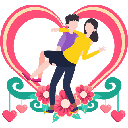 Hombre llevando mujer en brazos  Ilustración