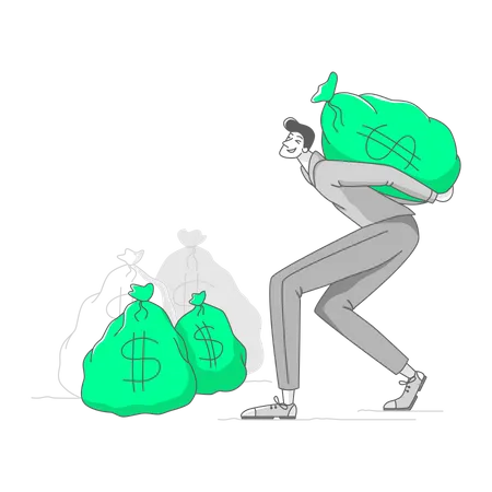 Hombre llevando una bolsa de dinero  Ilustración