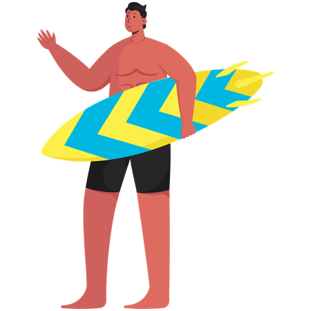 Hombre llevando tabla de surf  Ilustración