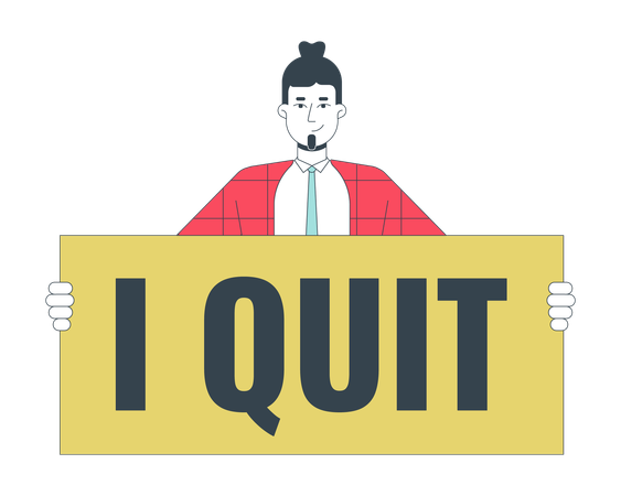 Hombre caucásico barbudo con cartel dejé de fumar  Ilustración