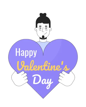 Hombre caucásico con tarjeta de felicitación de San Valentín  Ilustración