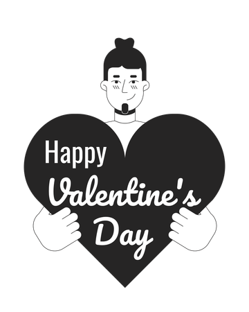 Hombre caucásico con tarjeta de felicitación de San Valentín  Ilustración