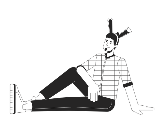 Hombre caucásico relajado con orejas de conejo  Ilustración
