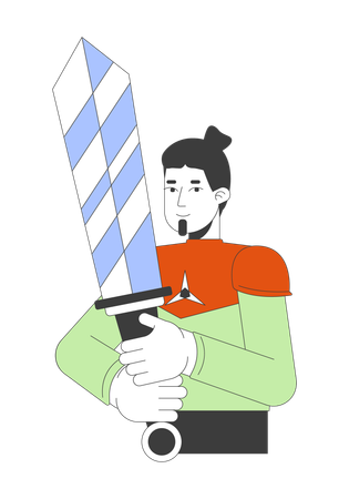 Hombre caucásico sosteniendo espada  Ilustración