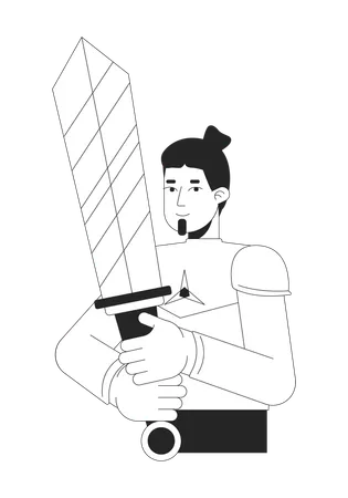 Hombre caucásico sosteniendo espada  Ilustración