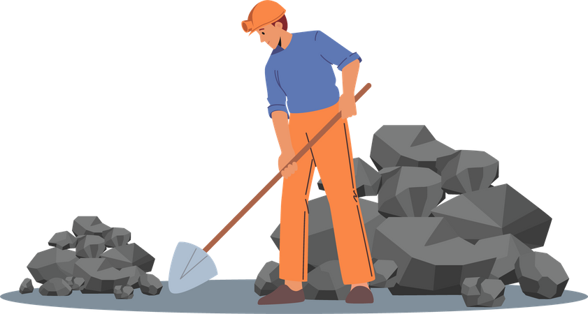 Hombre cavando tierra para extraer carbón  Ilustración