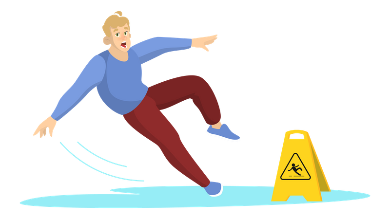 Hombre cayendo sobre una superficie resbaladiza  Ilustración