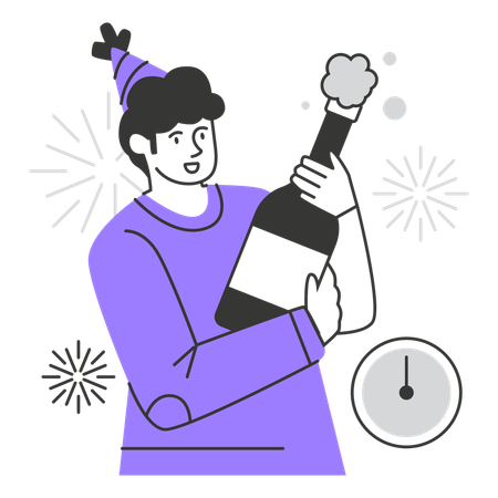 Hombre celebrando año nuevo  Ilustración