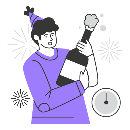 Hombre celebrando año nuevo  Ilustración