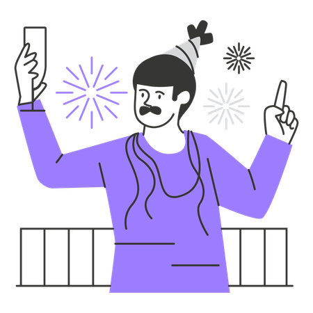 Hombre celebrando año nuevo  Ilustración