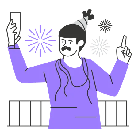 Hombre celebrando año nuevo  Ilustración