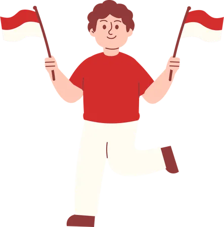 Hombre celebrando el día de la independencia de Indonesia  Ilustración