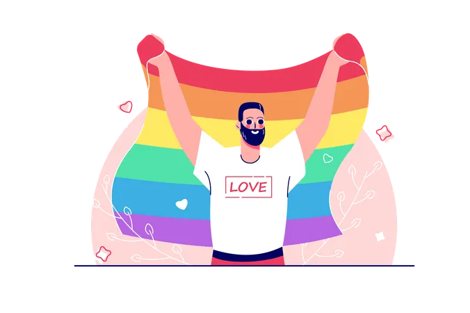 Hombre celebrando el mes del orgullo LGBTQ  Ilustración