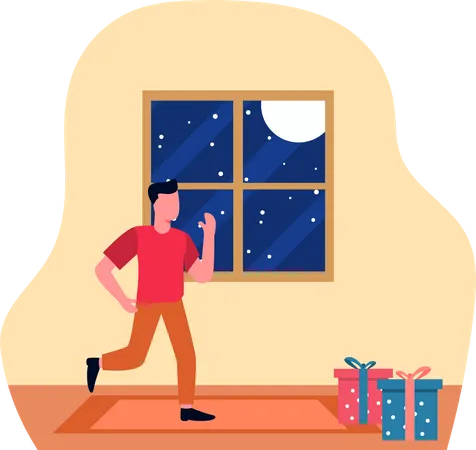 Hombre celebrando la Navidad en casa  Ilustración