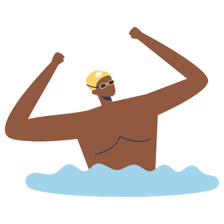 Hombre celebrando la victoria en natación  Ilustración