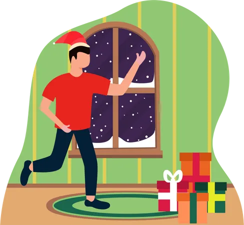 Hombre celebrar la navidad  Ilustración