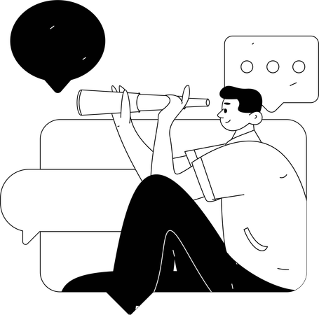 Hombre haciendo un chat en redes sociales  Illustration