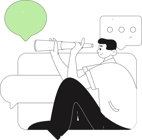 Hombre haciendo un chat en redes sociales  Illustration