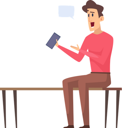 Hombre chateando en un teléfono inteligente  Ilustración