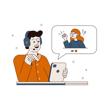 Hombre chateando en una videollamada en línea  Ilustración