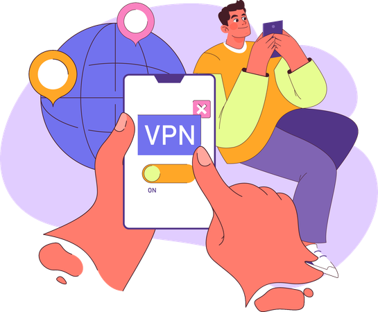 El hombre comprueba la seguridad vpn  Ilustración