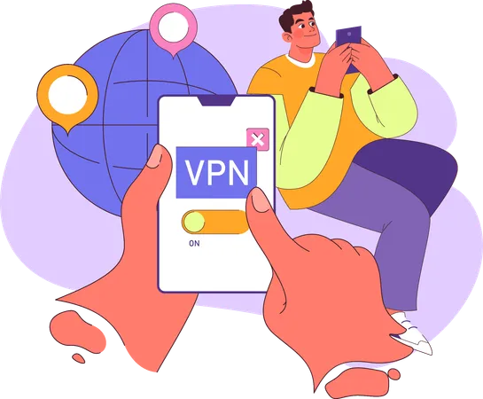 El hombre comprueba la seguridad vpn  Ilustración