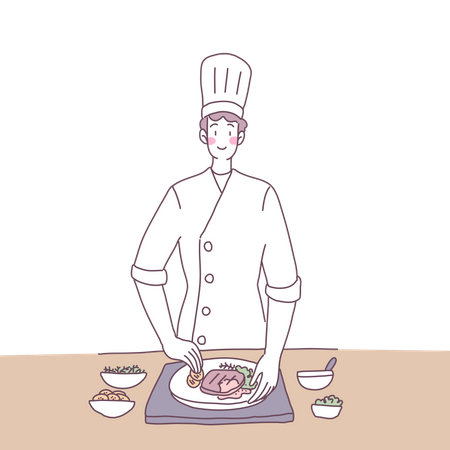 Chef masculino cocinando  Ilustración