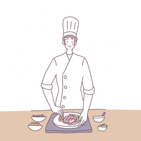 Chef masculino cocinando  Ilustración