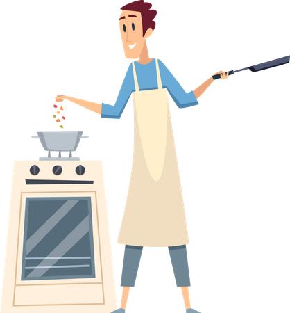 Chef masculino cocinando  Ilustración