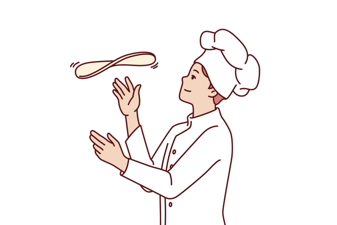 El hombre chef prepara masa de pizza  Ilustración