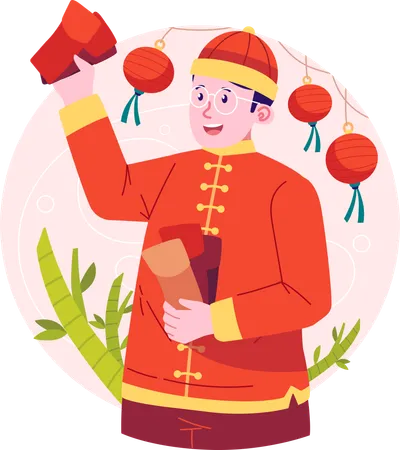 Hombre chino compartiendo angpao  Ilustración