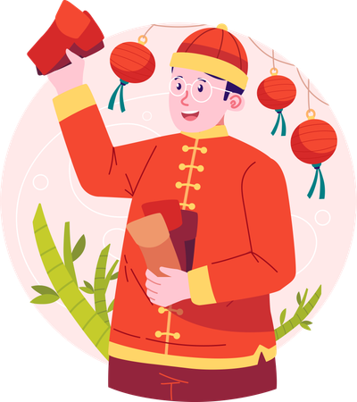 Hombre chino compartiendo angpao  Ilustración